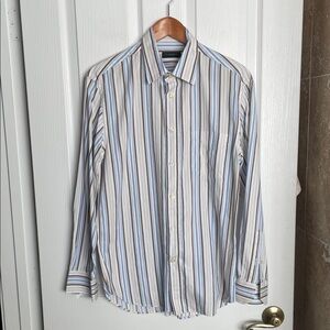 CANALI - Sportswear Tan, Brown and Blue Striped Shirt.